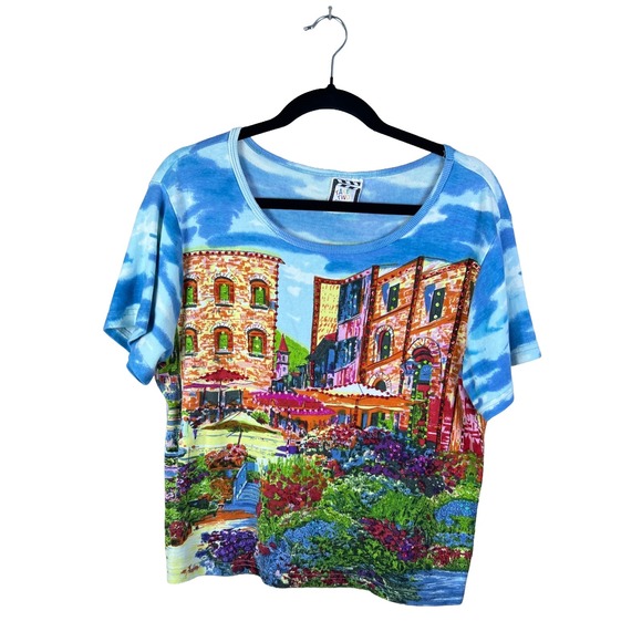 Take Two Tops - 90s Take Two All Over Print Italian Village T Shirt Womens M Whimsigoth‎
